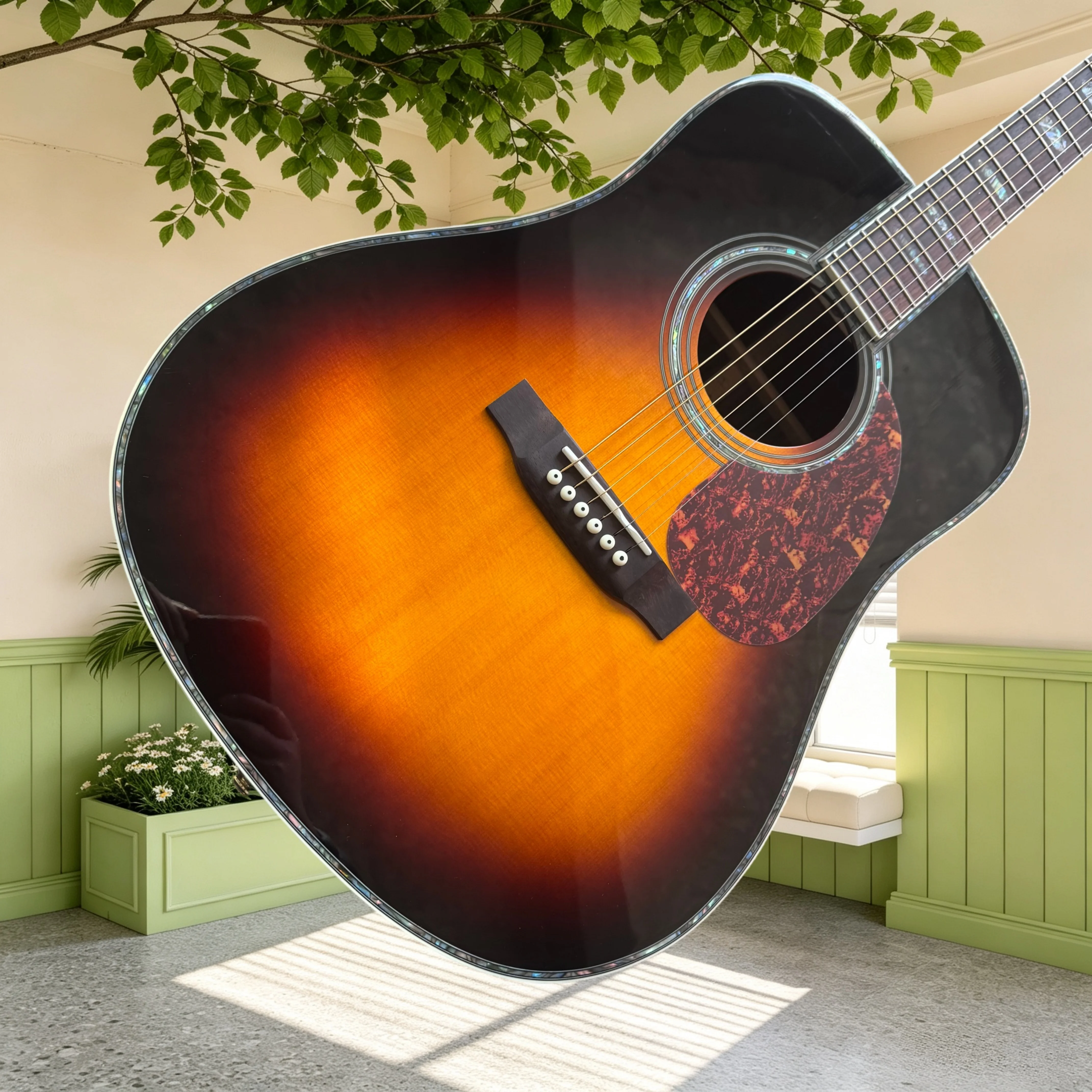 D45VS Solid Acoustic Guitar Solid Spruce Top Rosewood Back Sides Floral Abalone Inlay Tortoise Pickguard Sunburst Fingerstyle