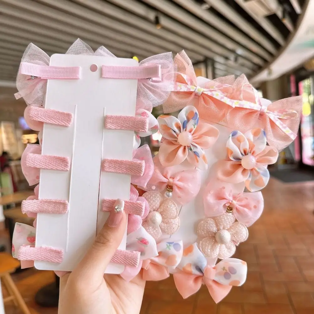 مجموعة من مشابك الشعر مع الدانتيل للطفلة ، مشبك شعر لطيف مع جناح لامع ، زهرة اللؤلؤ ، 10 أجزاء