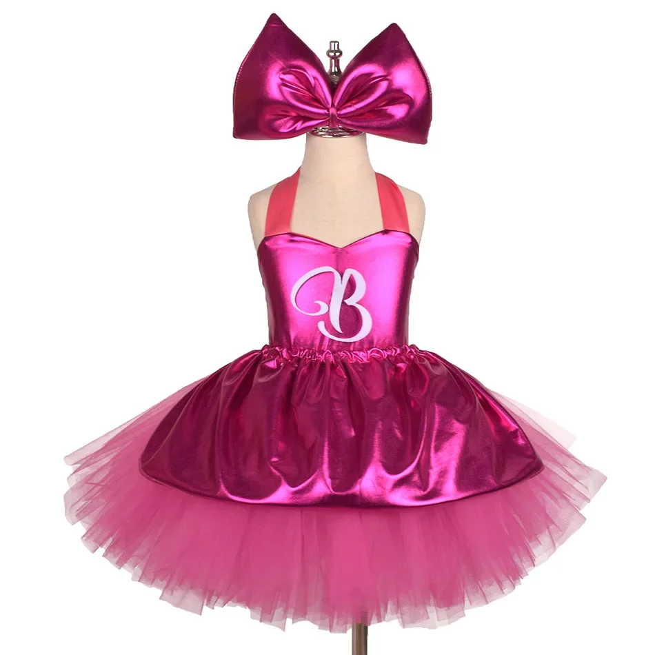 Princess Girls Rosy Knee Length Letter B Tutu Dresses for Girl Birthday Party Halloween Christmas Costumes Margot Robbie Cosplay