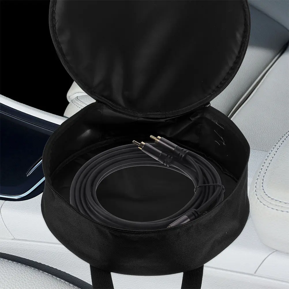

Car Tool Bag Portable Thickened Cable Storage Organizer Bag Large Capacity Round Shape Charging Cable Storage Case
