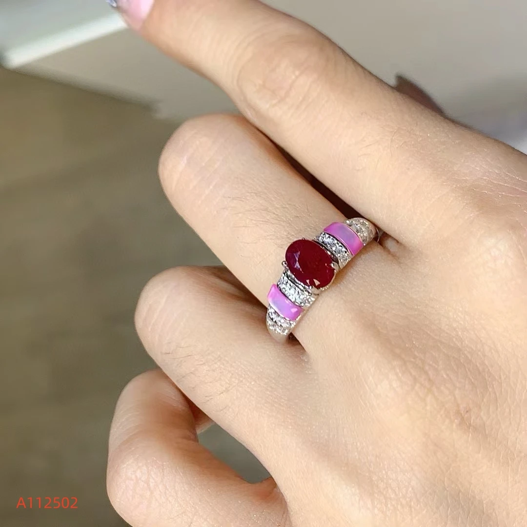 KJJEAXCMY Fine Jewelry Natural Ruby Women's Ring S925 Silver Electroplating Process Inlaid Gem Support Test Birthday Party Gift