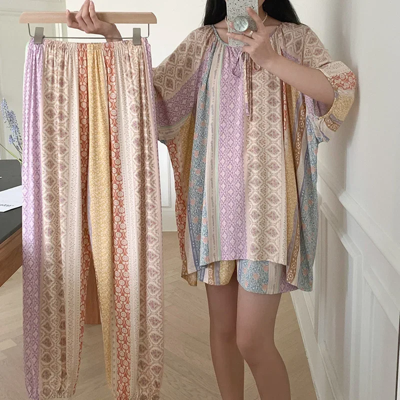 Nightgowns Three-piece Set Women's Clothing Homewear Spring Thin Cute Outer Wear Comfortable Casual Fashion Breathable Loose