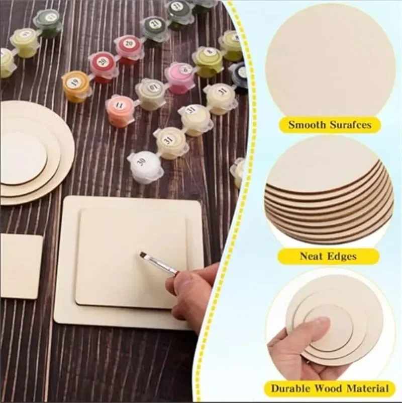 10 sztuk 10cm niedokończone drewniane kółka do drewna DIY rzemiosło kwadratowe drewniane okrągłe plastry krążki malowanie ozdoba Decor