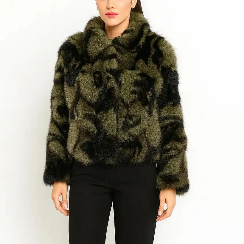 real fox fur coat for women  camouflage color 24A1162