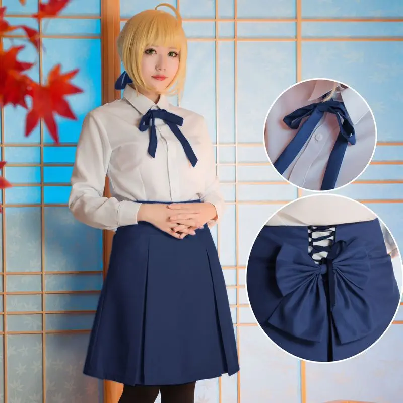 

Горячая Распродажа Fate/stay night Saber Dress Altria Pendragon туника с высокой талией, школьная униформа, костюм аниме для косплея