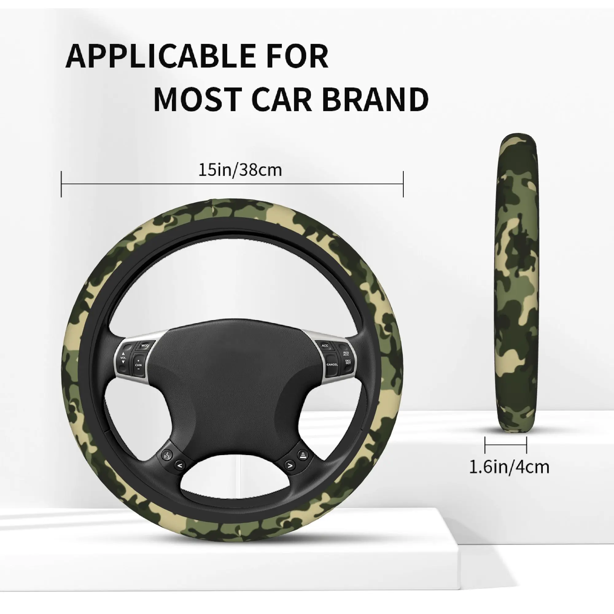 Green Camouflage Camo Car Steering Wheel Cover 37-38 Elastic  Steering Wheel Protective Cover Auto Decoration Car Accessories - view 4