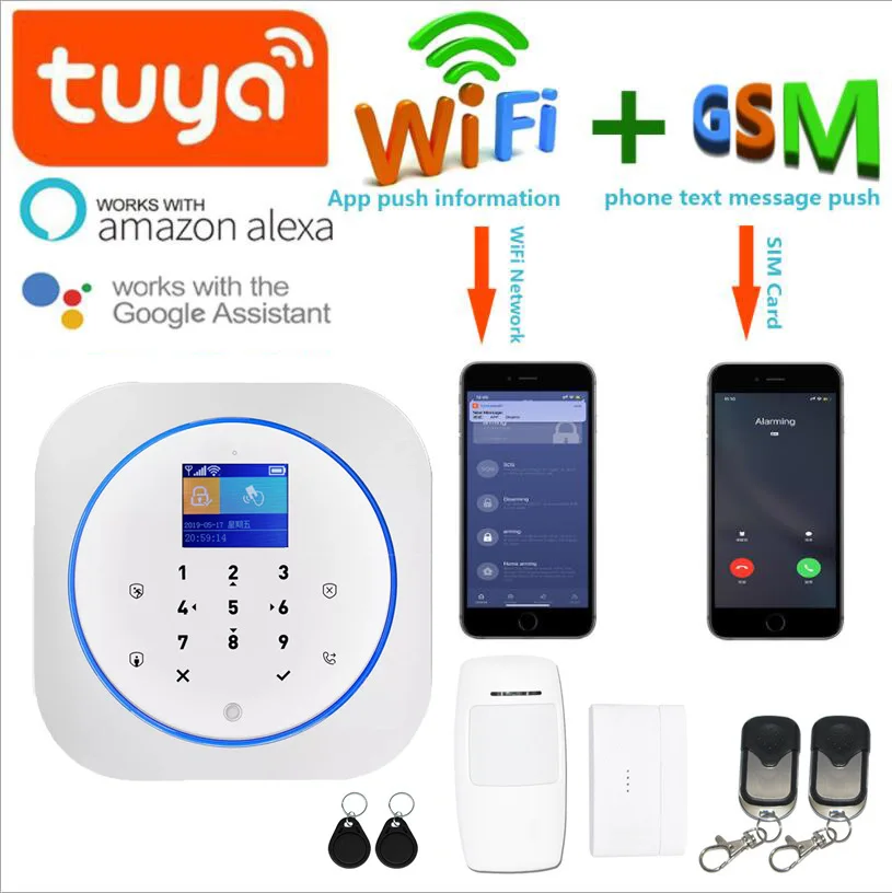 Sistema de alarma antirrobo con Wifi GSM para el hogar, Detector inalámbrico y con cable, teclado, 11 idiomas, Compatible con Alexa