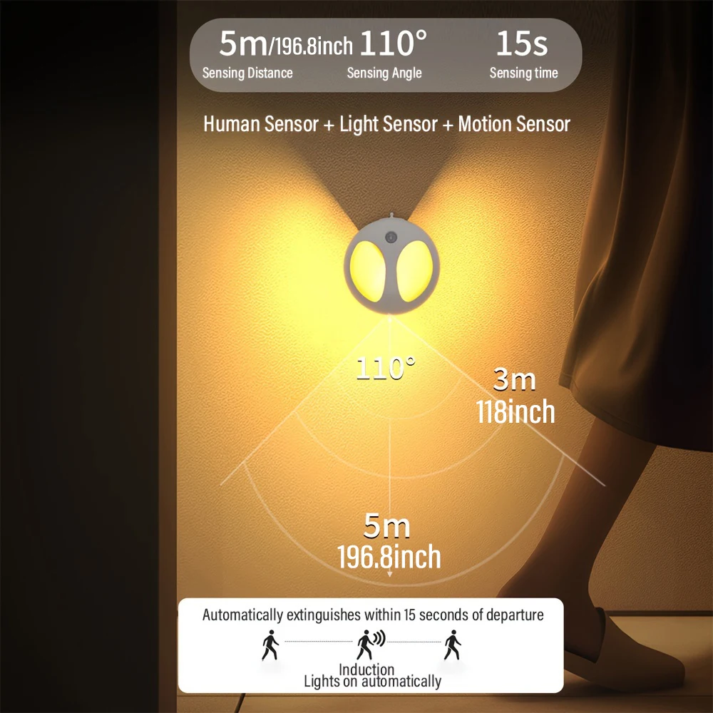 Inteligente LED Motion Sensor Night Light, Sensor de Movimento Recarregável, Parede Magnética, 3 Modos de Luz, 1/2 Peça