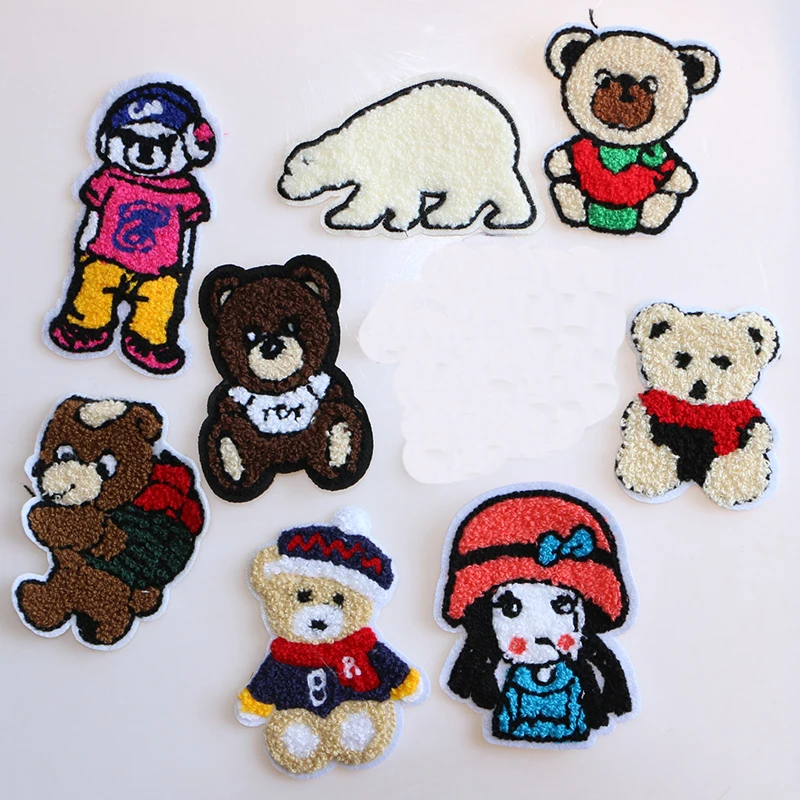 Cute Chenille Bear Superhero Girl Polar Bear Boy Towel Embroidered icon Iron on Patch DIY Strip Patchwork Sticker Custom Badges