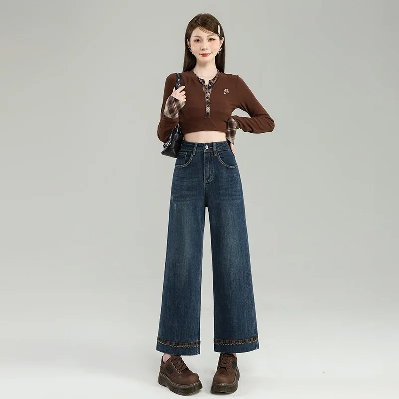 

Американские джинсы в стиле ретро, синие, широкие, с высокой талией, свободного кроя, прямые, для высоких и стройных, новая модная коллекция Весна 2026