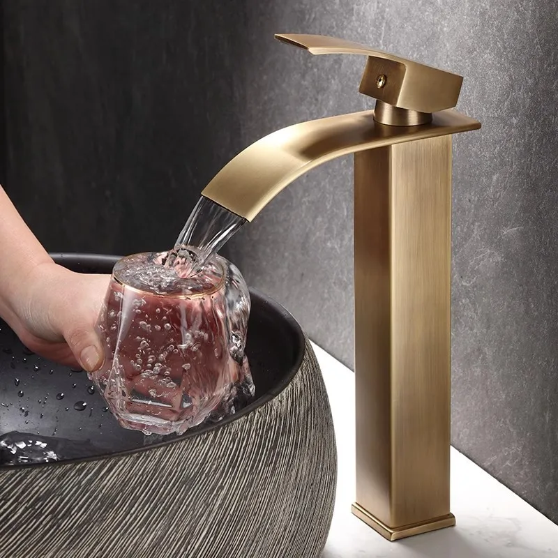 Picture 7: Bathroom Faucet Brass  Antique Bronze Basin Faucets  Hot & Cold Bathroom Sink Faucet Waterfall Lavotory Faucet  Mixer Water Tap