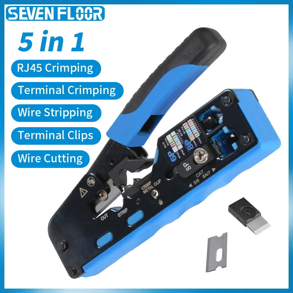 RJ45 Crimp Tool Pass Through Plugs Ethernet Crimping Pliers for Cat7 Cat6 Cat5e RJ45 Connectors Multifunctional Crimper