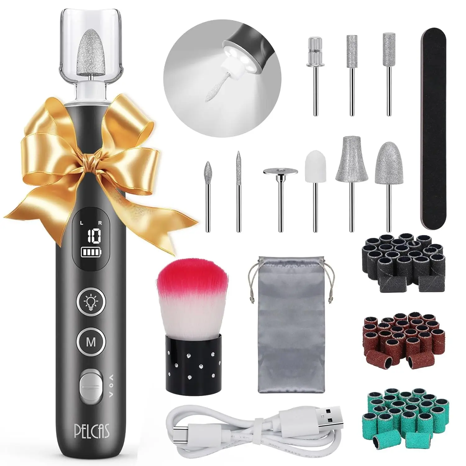 

Electric Nail Grinder, 10 Speeds Cordless Nail Drill with LED Light, Portable Manicure and Pedicure Kit