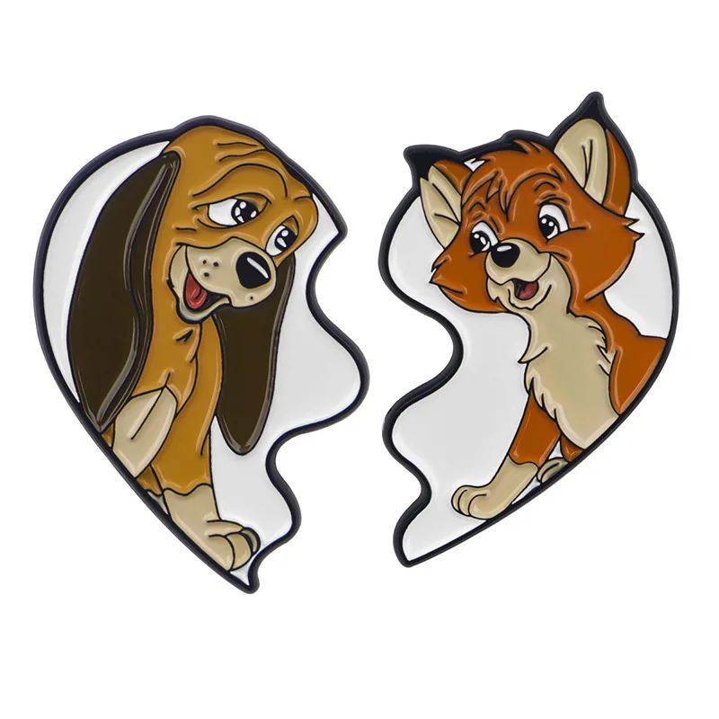 2Pcs Classic Cartoon The Fox and The Hound Brooch Pins for Backpacks Bag Disney Movie Fans Collection Gifts