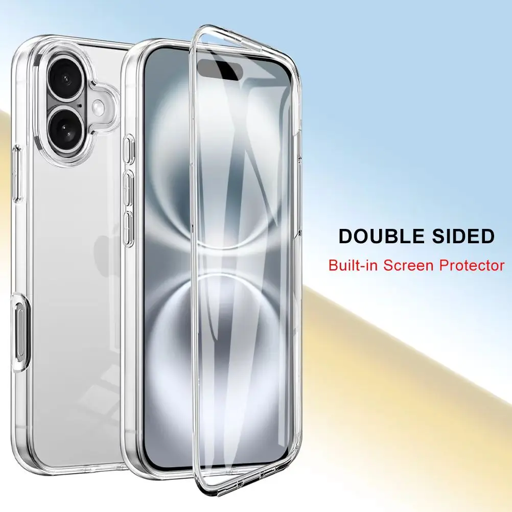 Clear 360 Degree Full Cover Protect Case For iPhone 16 Pro Max Pro PIus Shockproof Cover