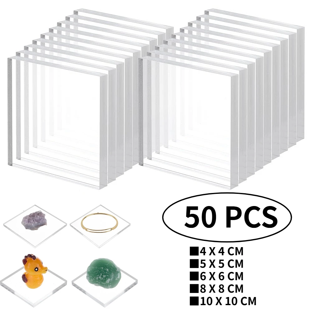 50 Pcs Clear Square Acrylic Sheet 4-10cm Full Size Display Base 2mm Thick Blank for Miniatures Wargaming Boardgaming Collectible