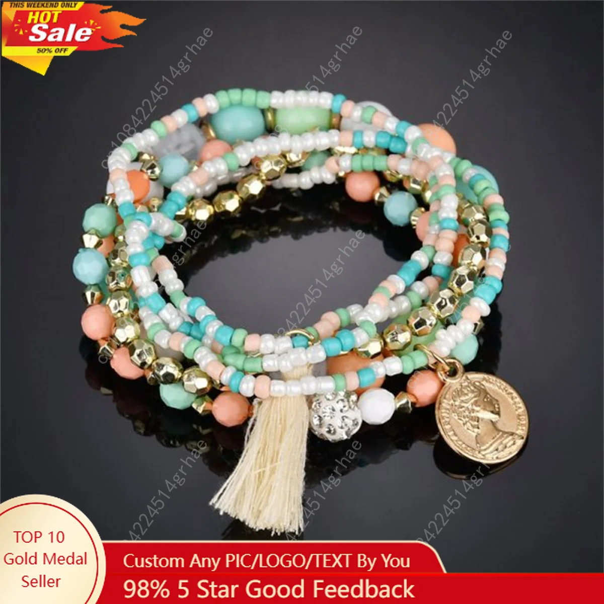 

Bohemia Crystal Tassel Multicolor Beads Bracelets For Women Handmade Elastic Rope Charm Wrap Bracelet Summer Beach Party Jewelry
