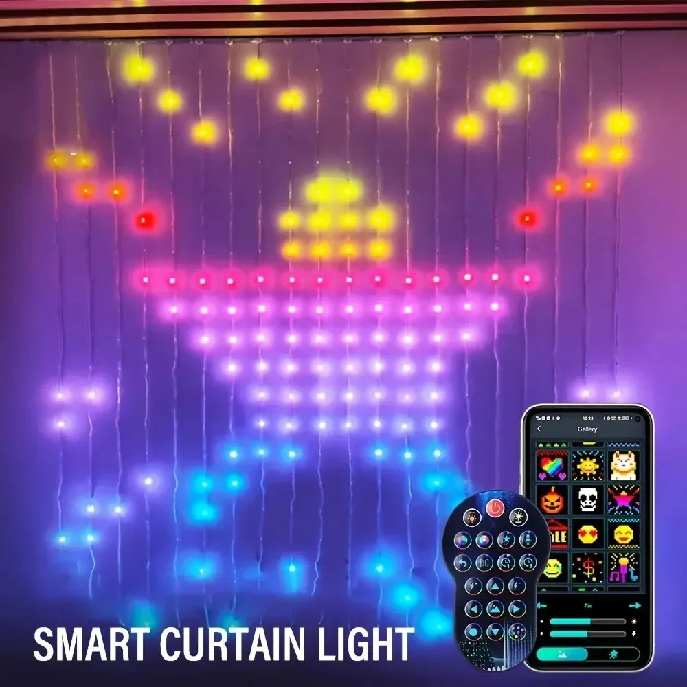 Smart 400LED Christmas Curtain Lights, RGBIC DIY Changing Dimmable Color Patterns with Music for Bedroom Courtyard Lights String