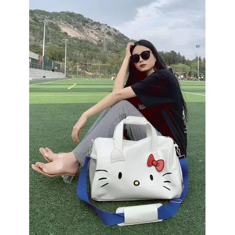 Sanrio Hello Kitty Travel Bag Cartoon Cute Large Capacity Travel Tote White Bow Kitty Portable Fitness Bag Shoulder Backpacks