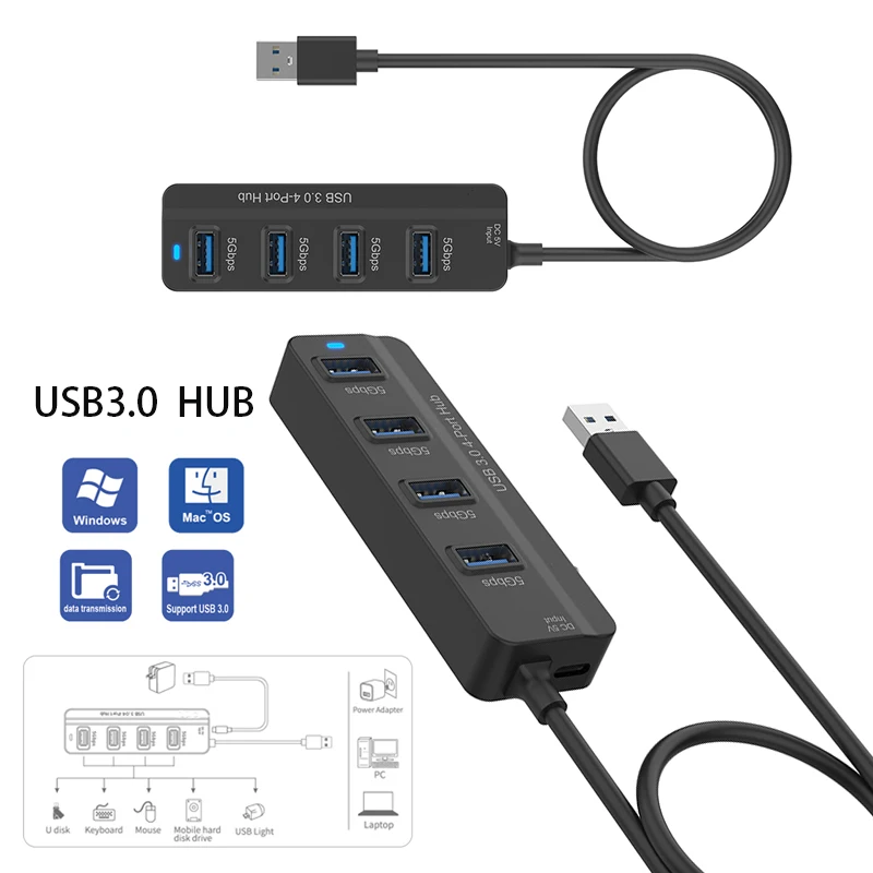 

Адаптер USB 3.0 Многофункциональный адаптер-сплиттер Док-станция для компьютера и ноутбука Plug and Play 4 в 1, концентратор USB3.0, разветвитель 5G