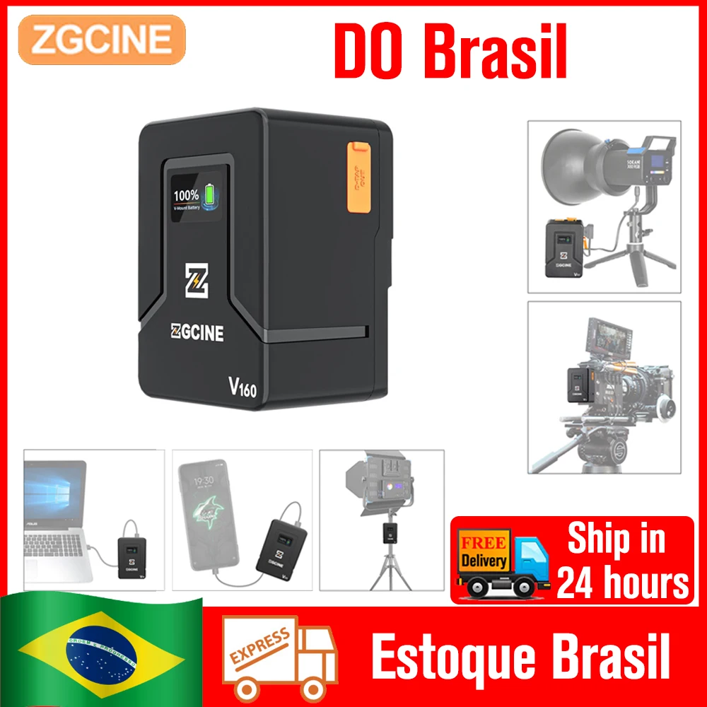 DO Brazil) Pré-ven ZGCINE ZG-V160 V160 V Mount Battery V-Lock Lithium Battery Power Bank for Camcorder Video Lights Monitor DSLR