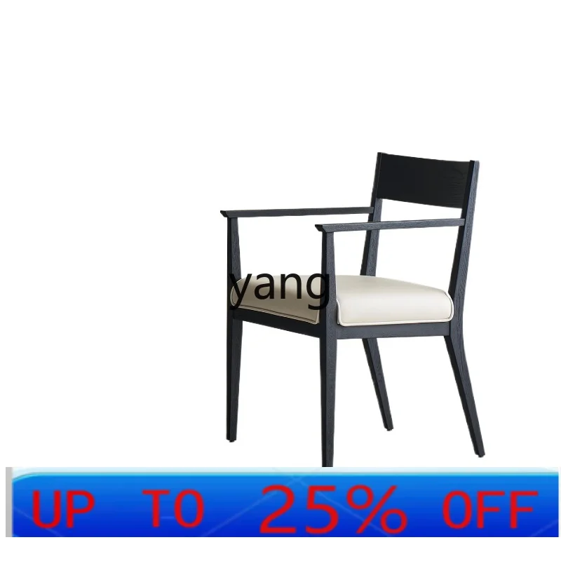 

LMM dining chair leather soft bag black retro new Chinese style home wabi sandy wind solid wood designer book chair