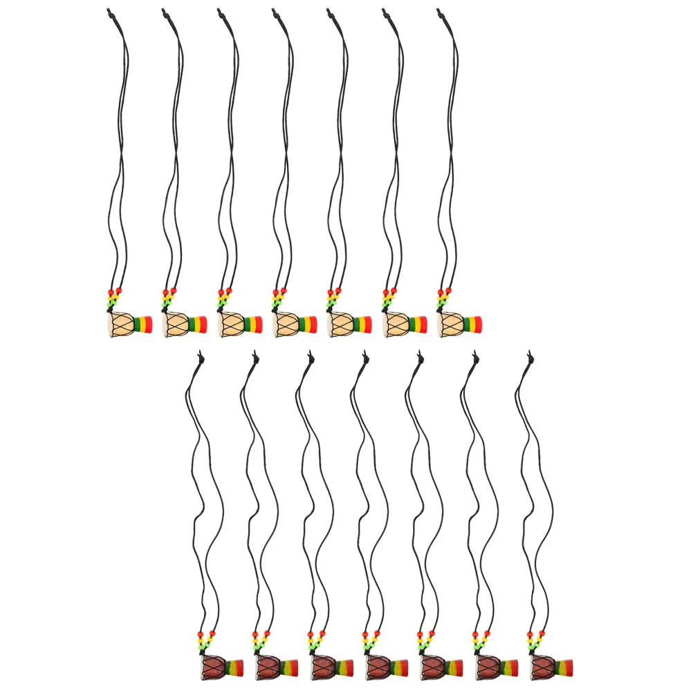 

14pcs African Drum Necklace Handmade Wooden Djembe Necklaces Decorative Party Accessories Stylish Jewelry Elegant Gifts