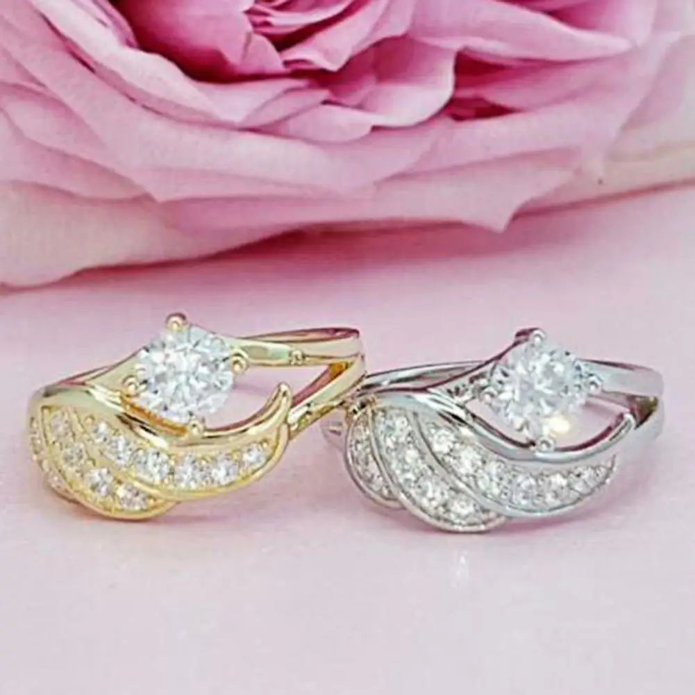 2025 Women Ring Cubic Zirconic Inlaid Round Alloy Angel Wing Shape Wedding Ring Proposal Ring Knuckle Rings Finger Circlet