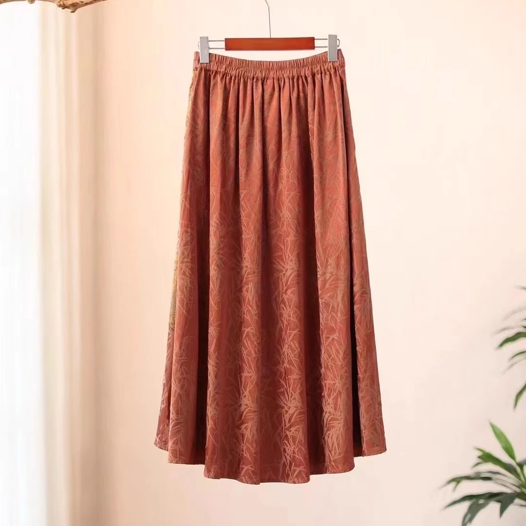 Vintage skirt Chinese style Embroidered rayon Satin skirt High waist Big size long skirt Luxury Jacquard A-LINE women's skirts