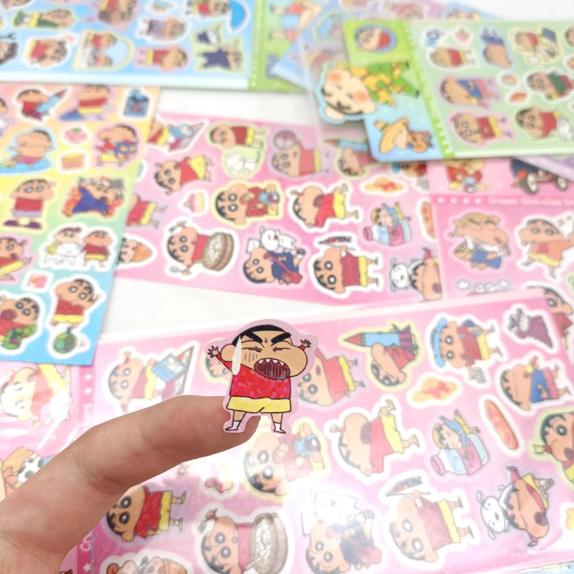 20Sheets Mix Crayon Shin-chan Sticker Anime Cartoon Laser Sticker Decals Stationery Wholesale Kids Toys