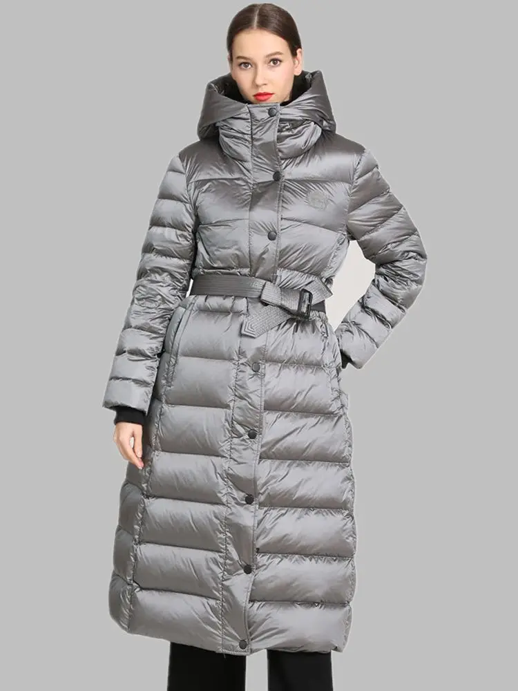 120m Longer Down Coats Winter Women\'s Big Fluffy Down Coat Female Thicker Warm Down Jacket Hooded Down Parkas With Belt wy1023