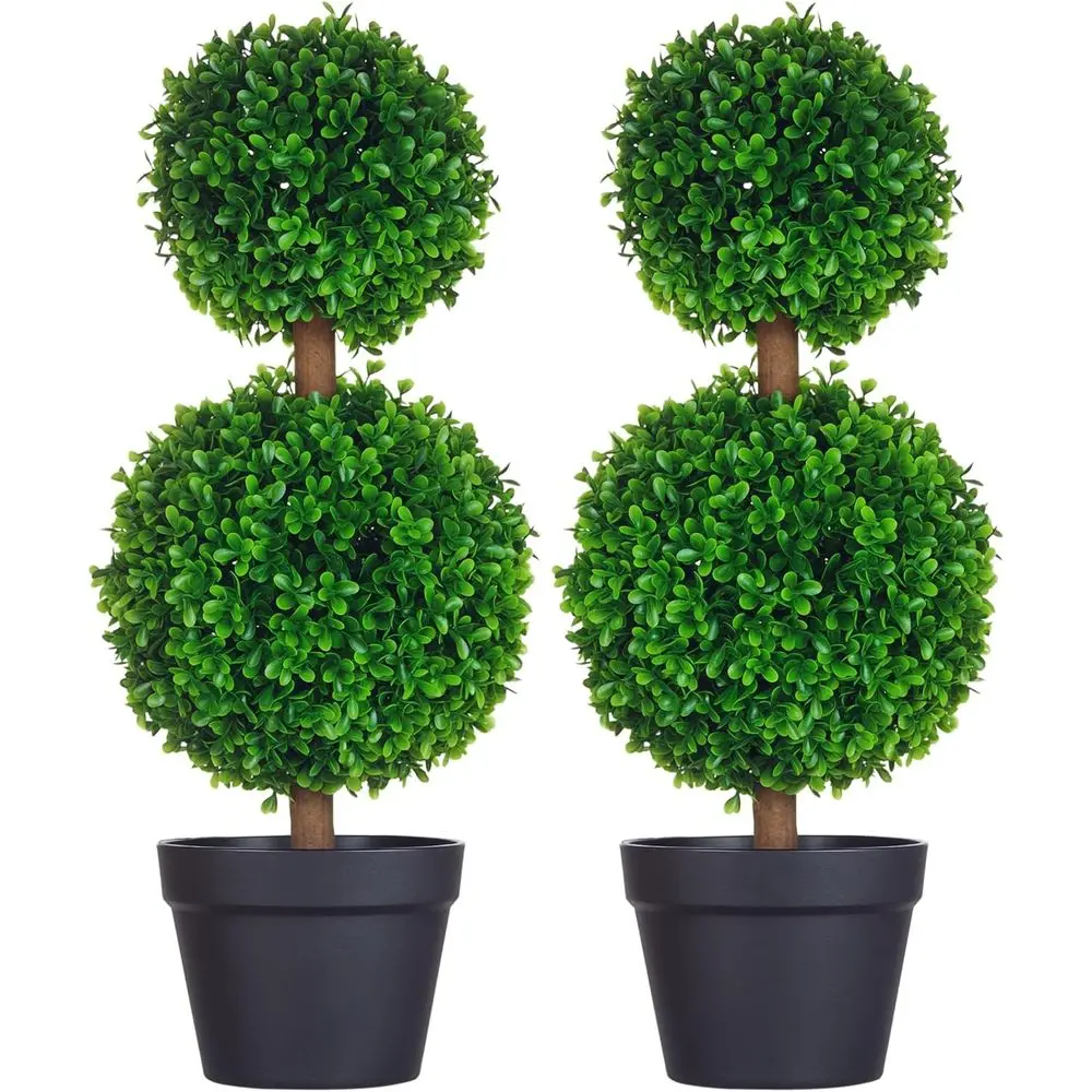 

Pair of 23.6 Artificial Ball Boxwood Topiary Trees in Pots - Indoor/Outdoor Fake Plants for Home, Office & Living Room Decor