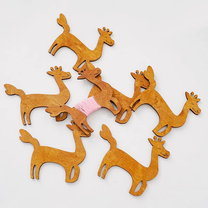 خشبية الحيوان بكرة خشبية ثلاثية الأبعاد مجسمة الإبداعية خشبية الغزلان بكرة مجموعة دهان داي الحرفية تزيين زينة عيد الميلاد
