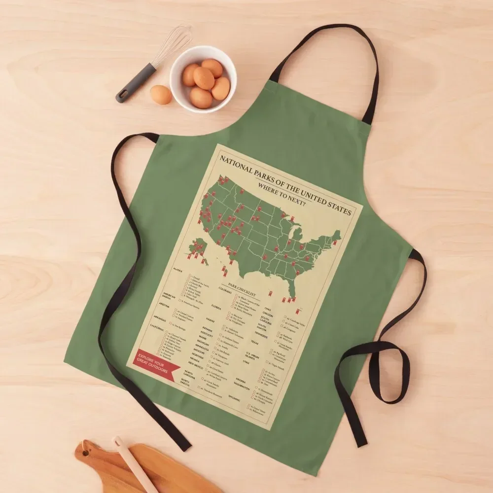 US National Parks Checklist Poster Apron Waterproof women cookings for women Woman Work Chef Uniform Apron