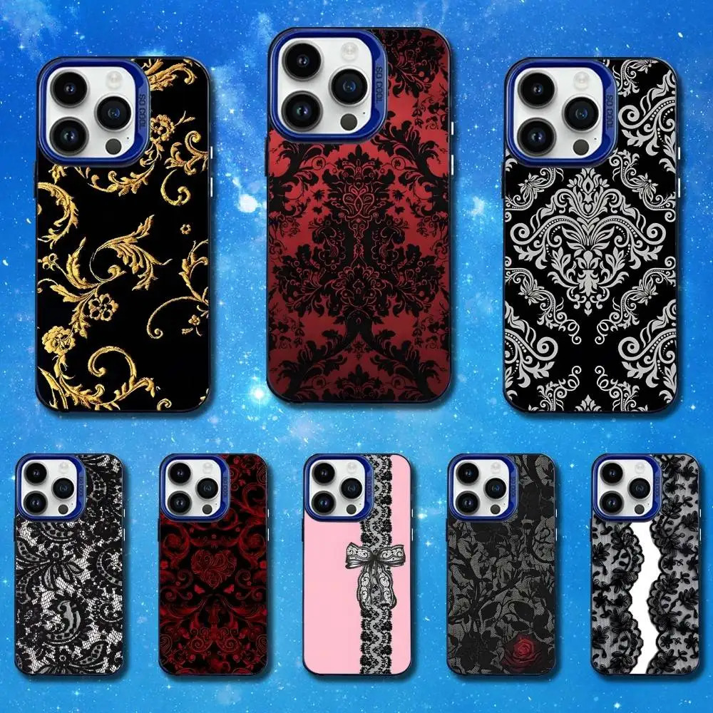 

Hot Black lace Print New Phone Case For iPhone 11,12,14,13,15,16,Mini,XS,MAX,Pro,SE Blue Matte Silicone Cover