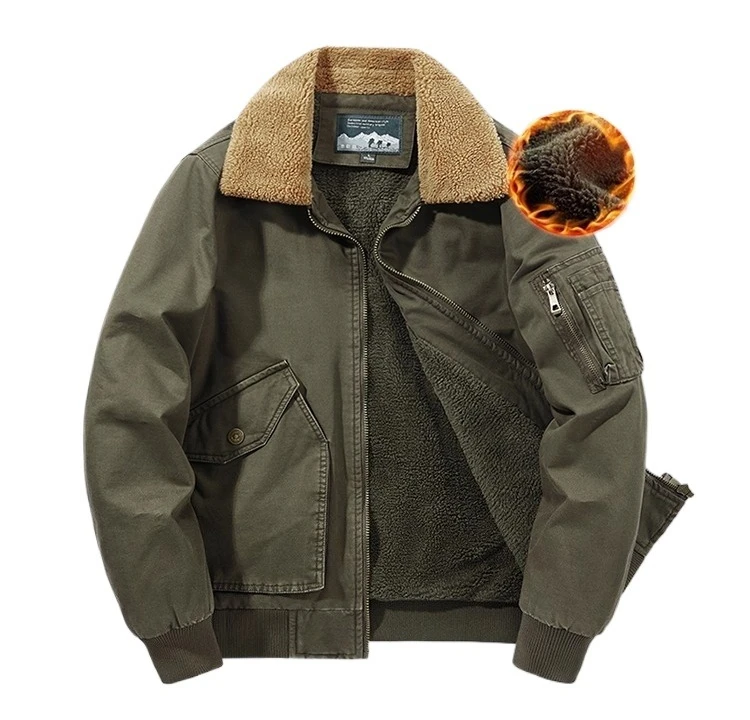 

2025 Fall/Winter New Men's Lamb Wool Work Jacket, Loose Thickened Cardigan with Stand Collar, Fleece-Lined Casual Cotton Coat