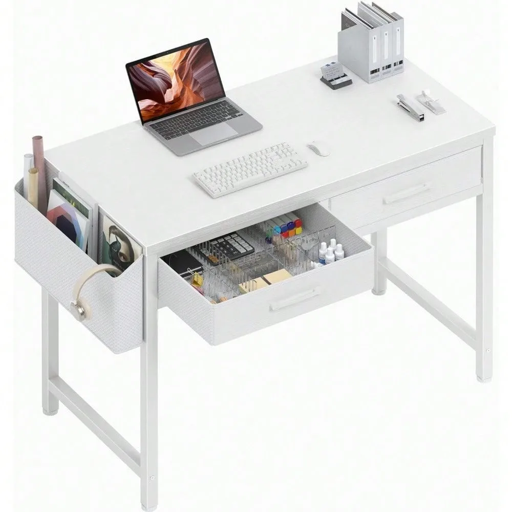 

32 Inch Small White Desk With 2 Drawers, Study Writing Computer Desk With Storage Drawer For Bedroom Home Office