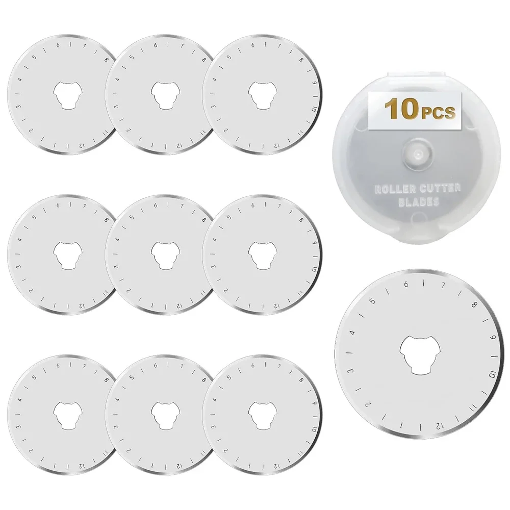 

10 шт., 45 мм, острые и прочные лезвия с прозрачной шкалой для квилтинга, шитья и резки ткани, кожи