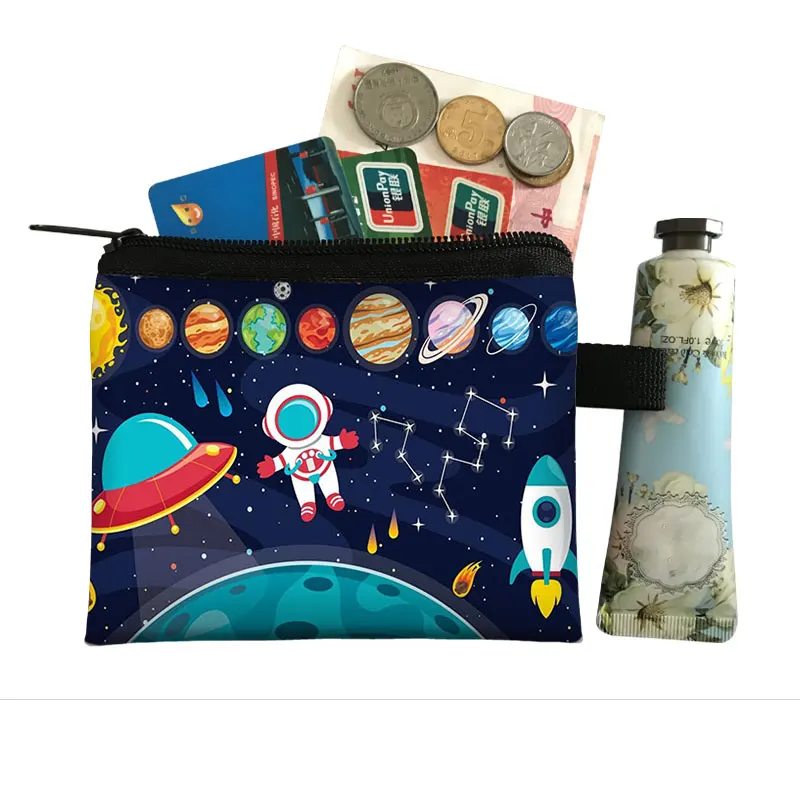 Monedero con estampado de OVNI Alien, Cartera de astronauta, universo, Galaxia, Planeta, monedero con cremallera, monedero bonito para tarjeta de crédito, billeteras pequeñas