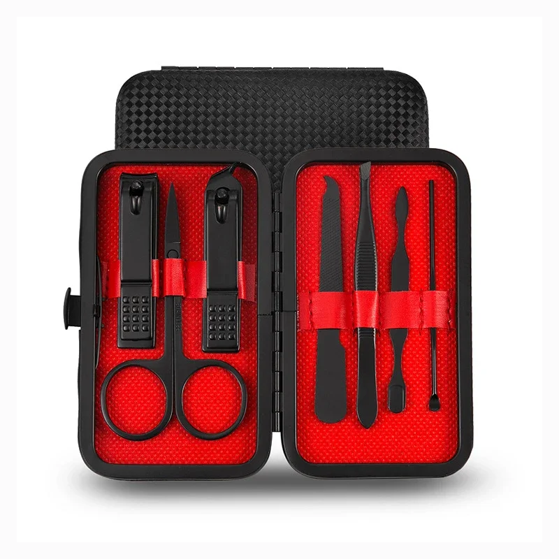 7/10/18Pcs Professional Black Nail Clipper Pedicure Manicure Set Portable Stainless Steel Scissor Cutter Ear Spoon Trim Tool
