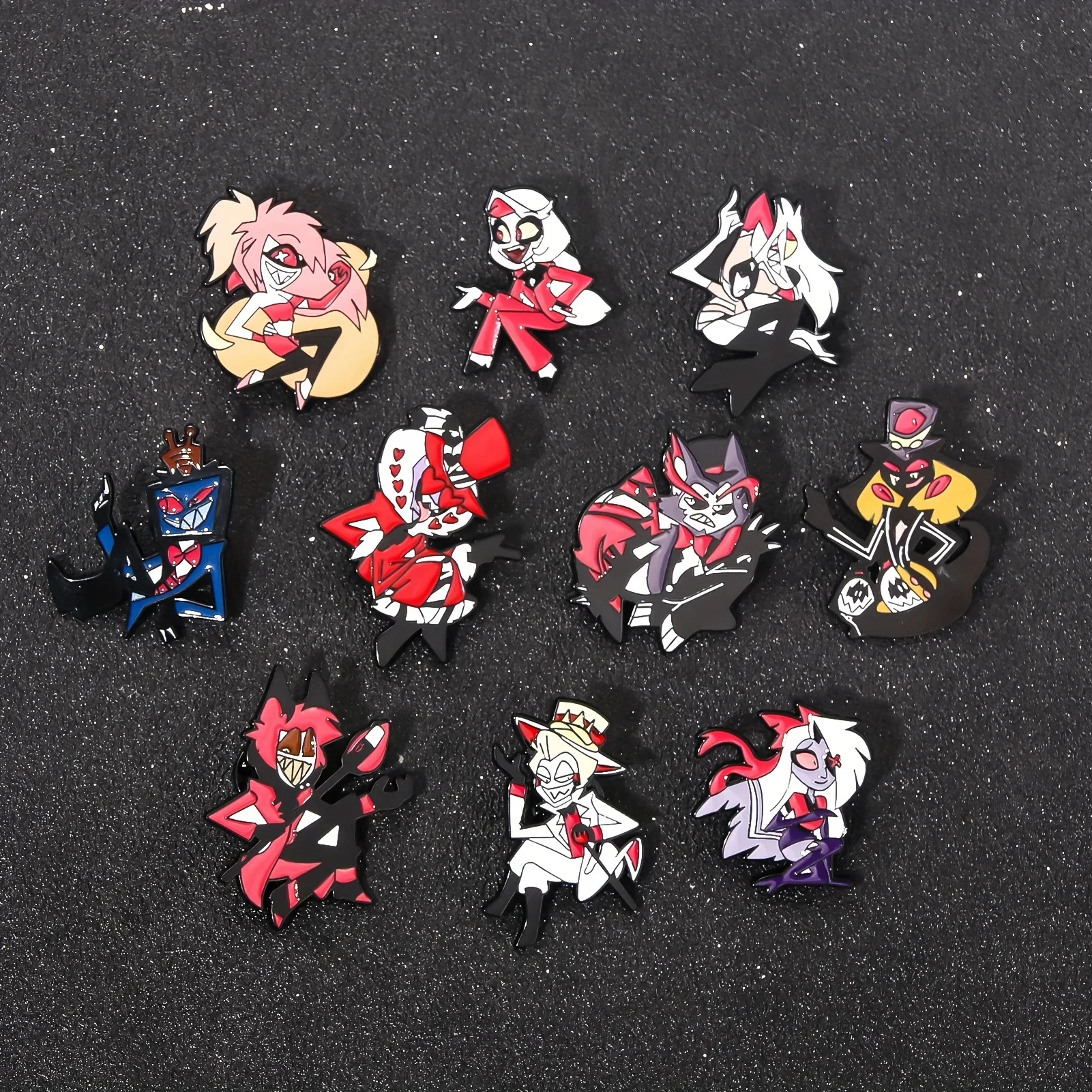 10Pcs/Set Hazbin Hotel Enamel Lapel Pin – Retro Gaming Cartoon Brooch, Collectible Pin for Backpack, Hat, or Clothing Accessory