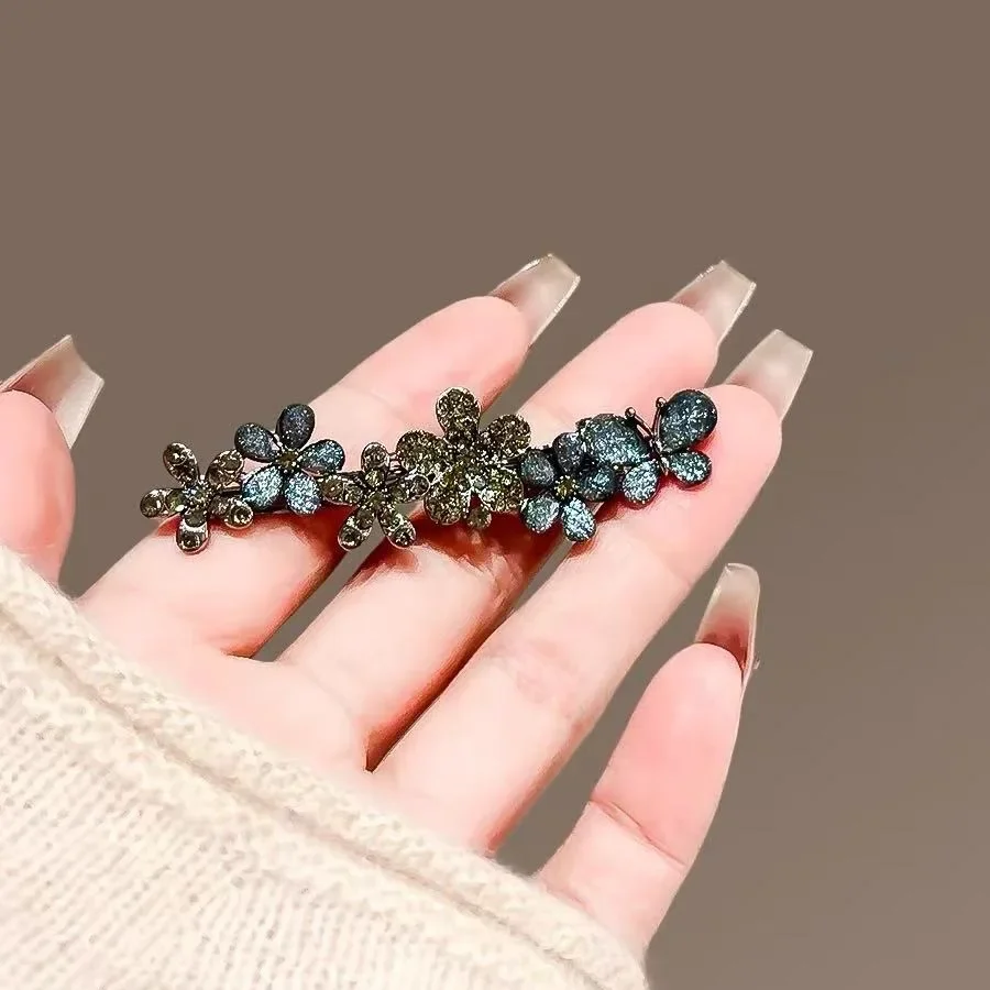 Exquisite Strass Blume Schmetterling Haarnadel High-end-frauen Pony Seite Clip Haarspangen Entenschnabel Clip Frankreich Haar Zubehör