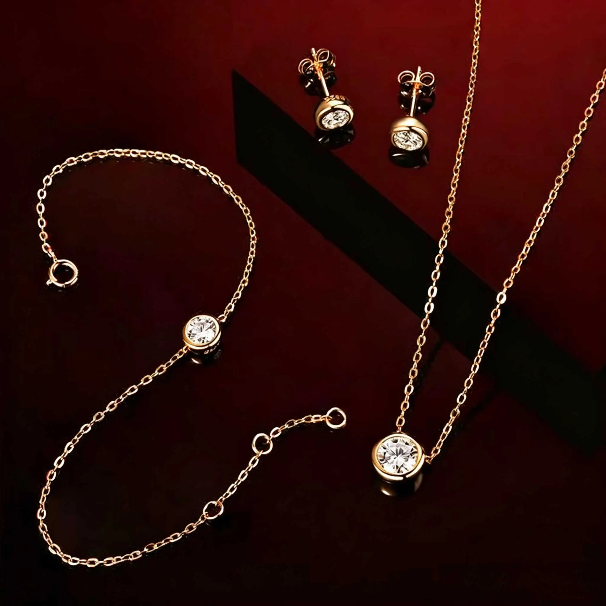 2.5ct Moissanite Pendant Necklace Earrings Jewelry Set for Women S925 Silver Plated 18K Gold Round Bubble Diamond Bracelet Gift