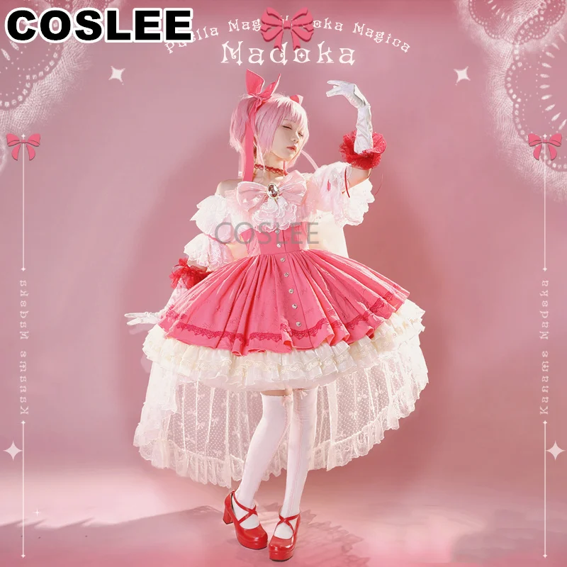 

COSLEE Kaname Madoka Cosplay Costume Amine Puella Magi Madoka Magica Women Lovely Pink Lolita Dress Halloween Party Outfit NEW