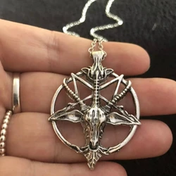 Catena d'argento pentagramma occulto testa di capra di satana fatta a mano, collana con ciondolo diavolo Goth, 19