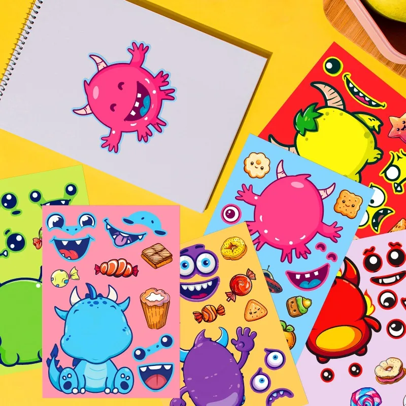 Autocollants décoratifs Graffiti créatifs, 6 pièces, personnalité de dessin animé, petit monstre, bricolage, changement de visage