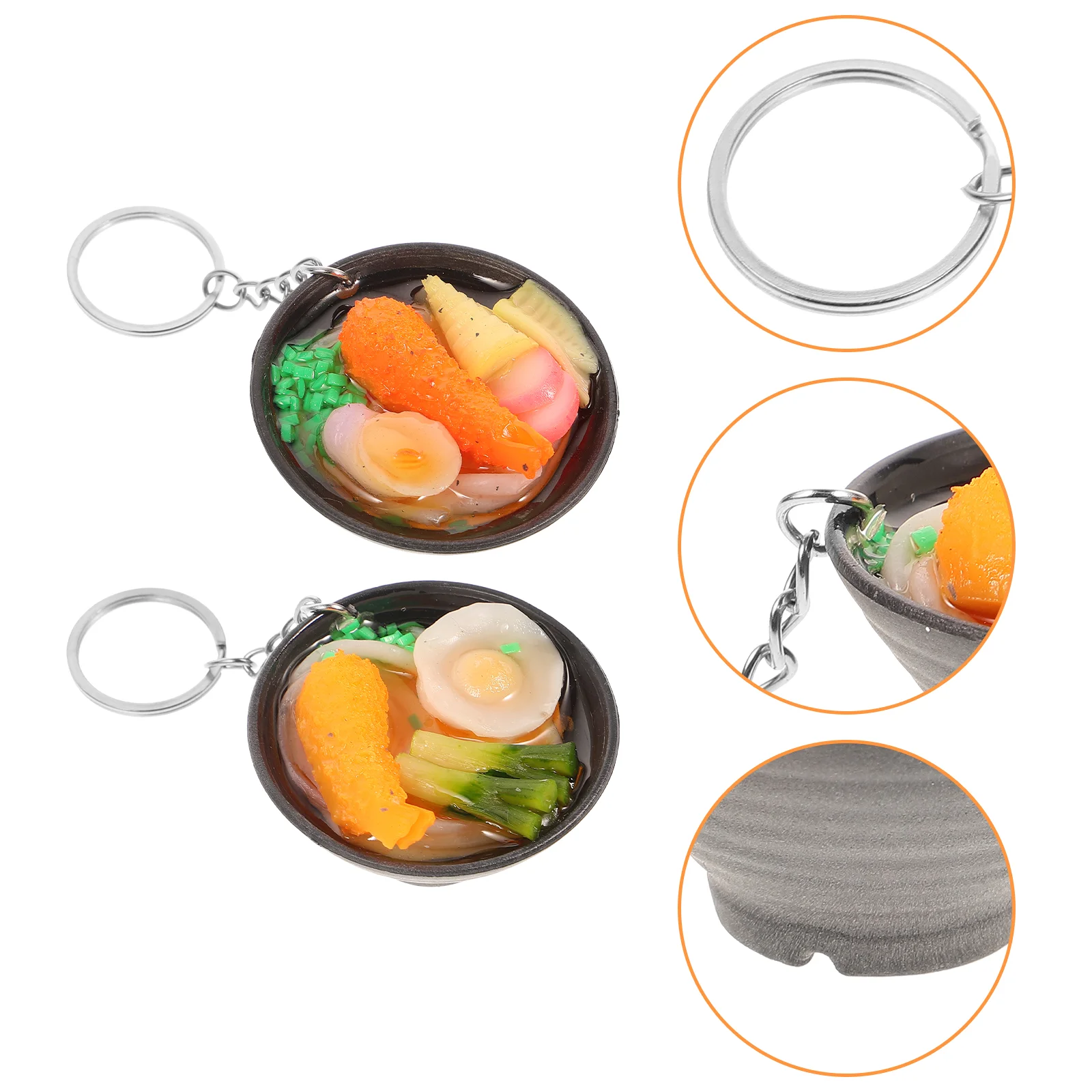 2 Pcs Simulation Food Keychain Vivid Artificial Bowl Keyring Mini PVC Ramen Bowls Decorative Pendant Safe Sturdy Exquisite