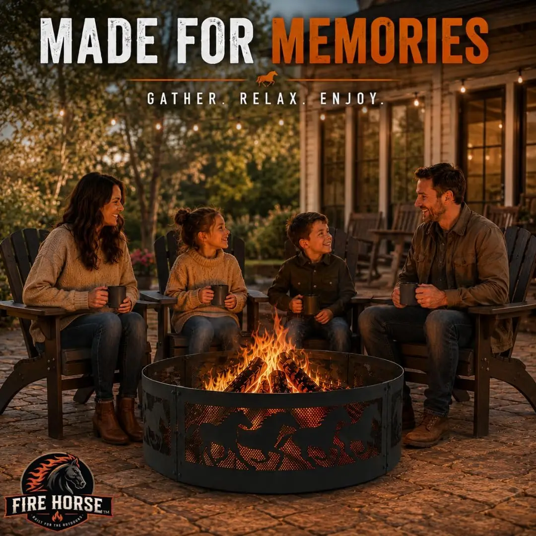 Fire Horse 36 Inch Fire Pit Ring – Heavy Duty Wood Burning Fire Ring Insert – Outdoor Steel Campfire Bonfire Pit Insert for Backyard Patio Camping (36