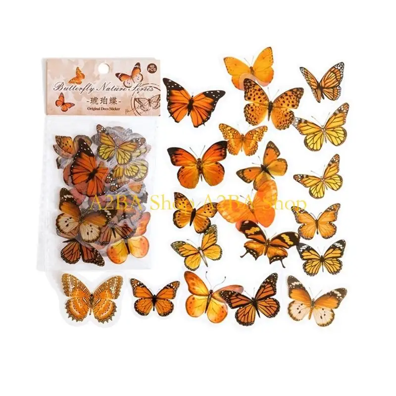 A2BA 320Pcs Buttery Theme Journaling Sticker Waterproof PET Sticker For Scrapbooking Notebook Phone Case Laptop Embellishment