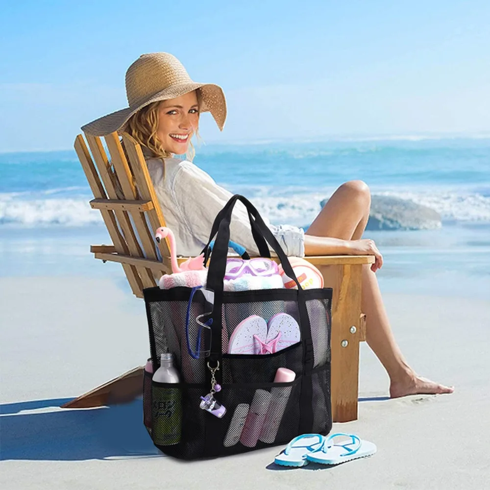 Large Mesh Beach Tote Bag, Multifunctional Handheld Shoulder Swim Storage Bag, Scratch Proof Easy Clean Carry Bag for Swimsuits